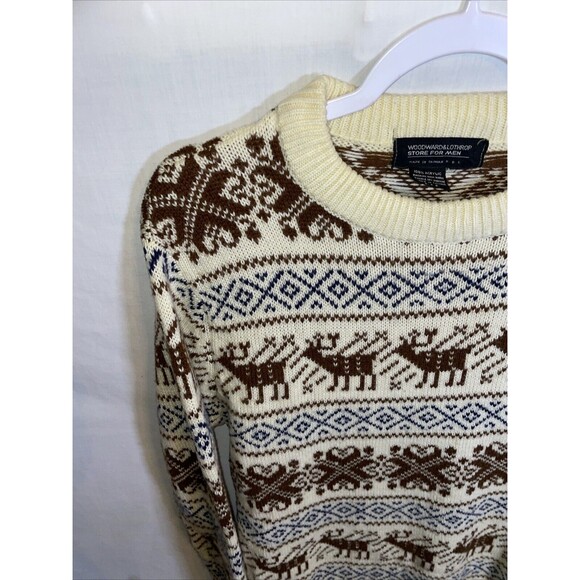 Woodward & Lothrop Men’s Pullover Sweater Size Large Ivory Reindeer Motif Cozy - Picture 5 of 12